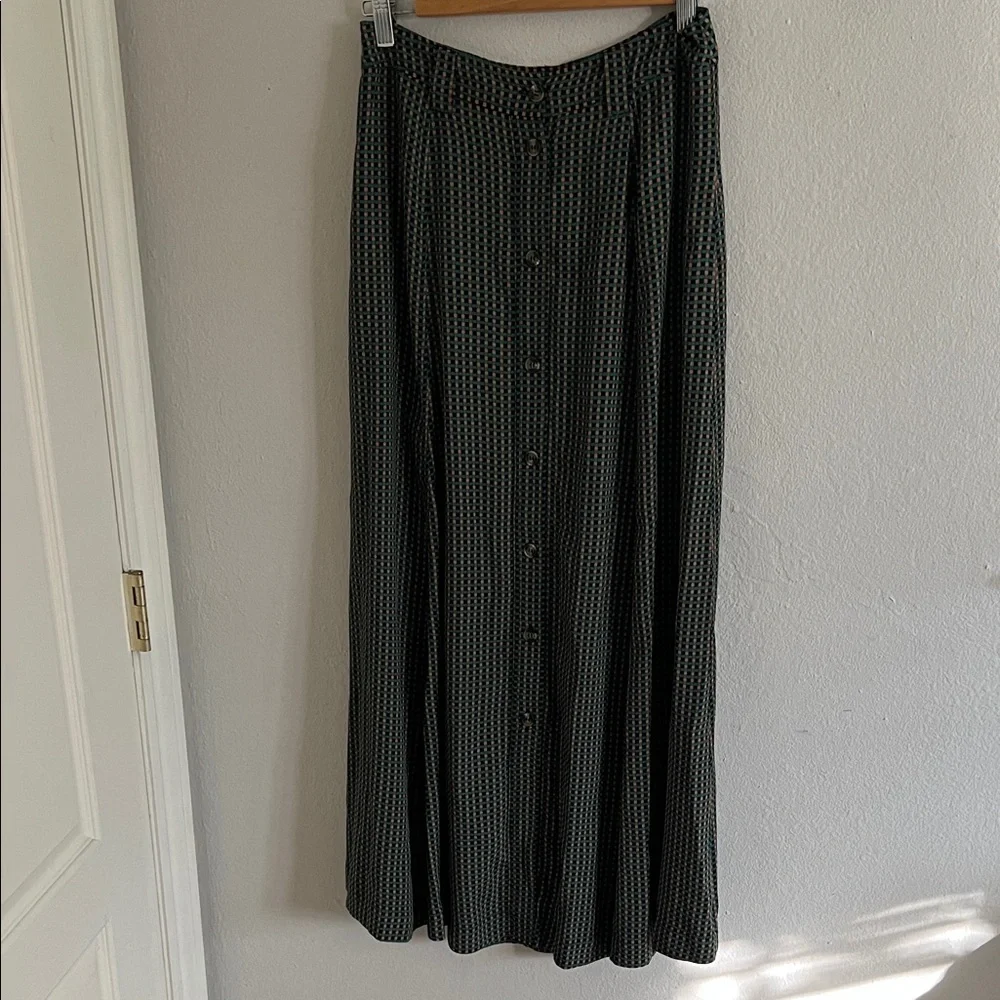 Ganni Black Green Check Button-Front Maxi Skirt size 36 - Picture 2 of 9